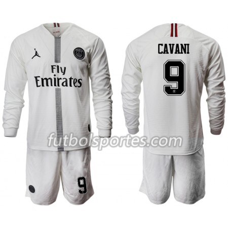 Camisetas Paris Saint Germain CAVANI 9 Jordan Blanco Niños Tercera Equipacion 2018/2019 Manga Larga